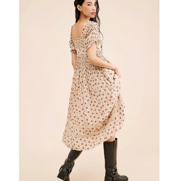 Free People Women's Bali Juniper Floral Print Ruffled Midi Dress Size 2 - Picture 4 of 11